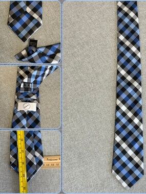 Bespoke Blue Black White Plaid Men's Tie